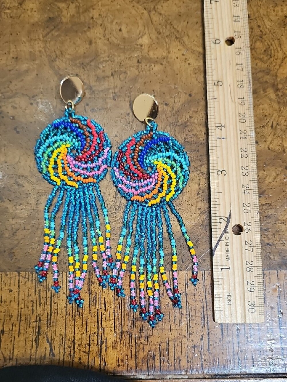 Handcrafted Multi-Color Beaded Fringe Earrings - Women Jewelry - Picture 5 of 5